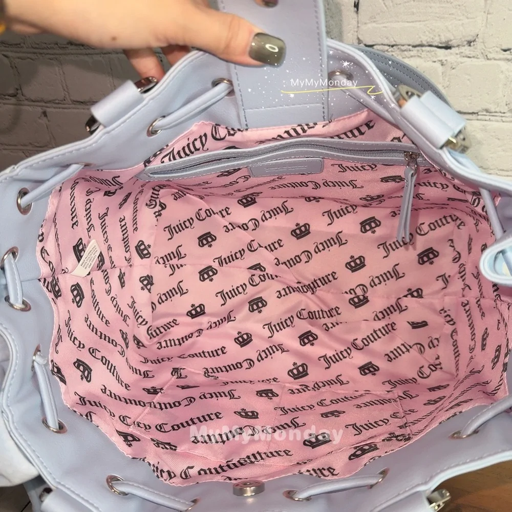 Juicy Couture Classic Scottie Dogs Daydreamer Tote Bag Purse Dove Gray Blue - Picture 5 of 6